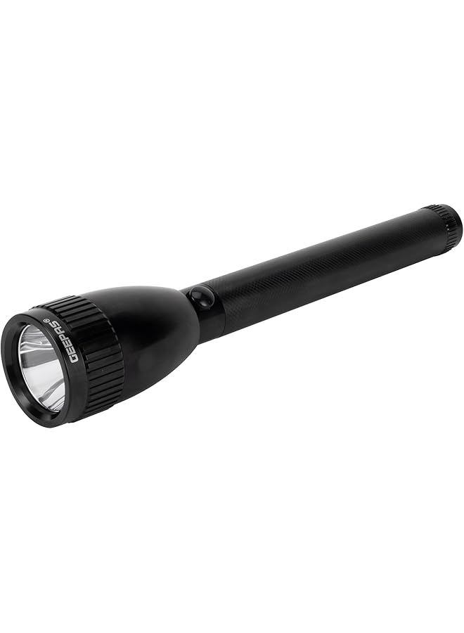 GEEPAS Rechargeable Led Flashlight Portable Torch With 4 Hours Contiuous Working 1450 Mah Battery Waterproof Body Ideal For Camping Trekking & More Black Gfl3894