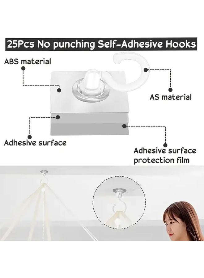 12 Self Adhesive Ceiling Hooks 360 Degree Rotating No Drill 11 02LB Capacity Transparent Plastic - Image 2