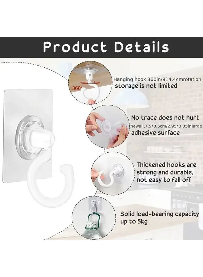 12 Self Adhesive Ceiling Hooks 360 Degree Rotating No Drill 11 02LB Capacity Transparent Plastic - Image 4