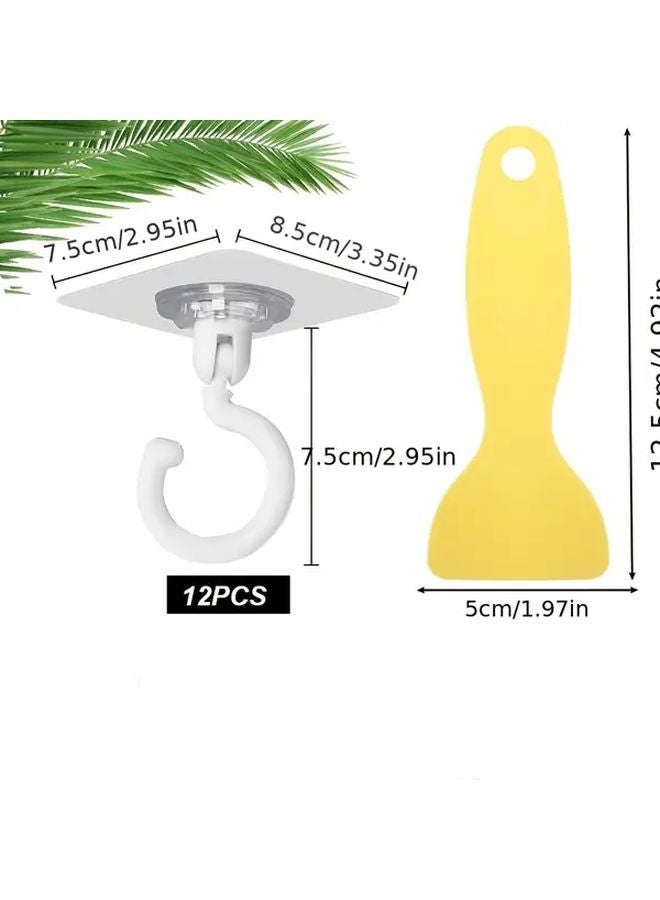 12 Self Adhesive Ceiling Hooks 360 Degree Rotating No Drill 11 02LB Capacity Transparent Plastic - Image 5