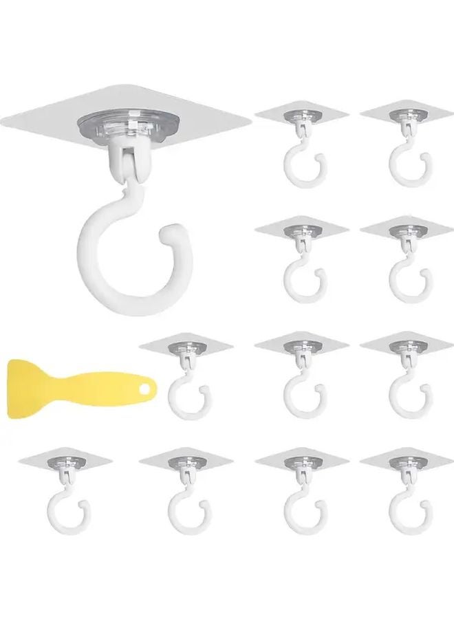 12 Self Adhesive Ceiling Hooks 360 Degree Rotating No Drill 11 02LB Capacity Transparent Plastic - Image 1