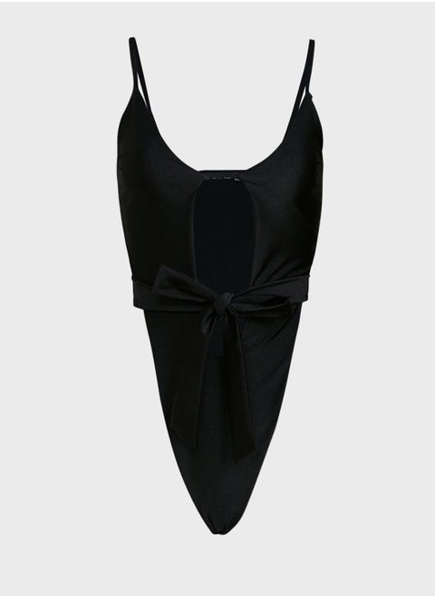 Black Plunge High Leg One Piece