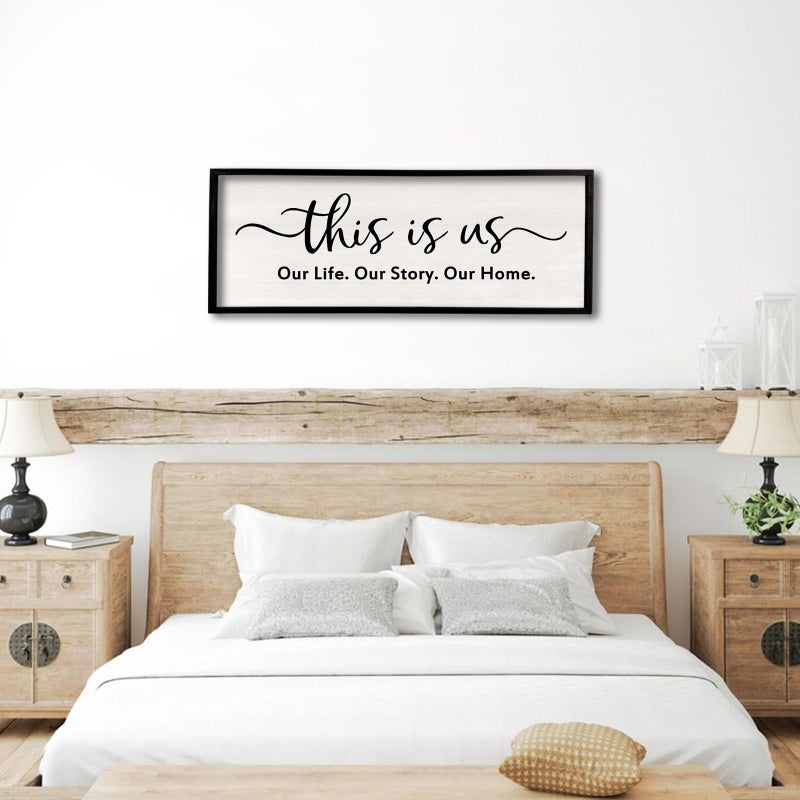 comurdyo Minimalist Family Quote Wall Decor This is us Sign 32Ã—12 Inch Our Life Story Home Plaque for Living Room Master Bedroom Entryway Farmhouse Large Rustic Wood Framed Hanging Art (Black) - Image 5