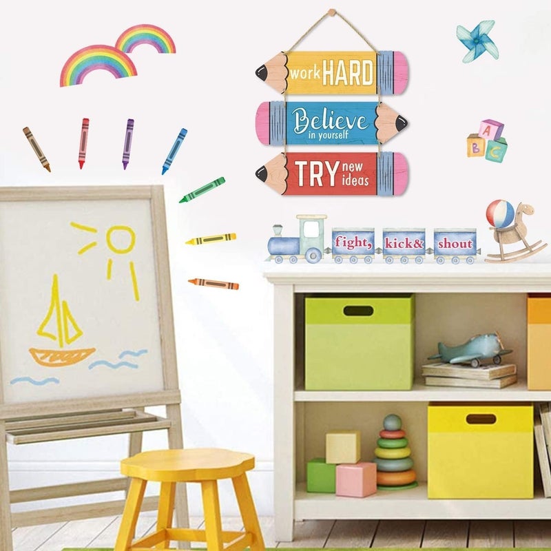 Al Raied ARS® Pencil Classroom Wall Decor Wooden Hanging Sign Inspirational Quotes Plaque Set - Image 3