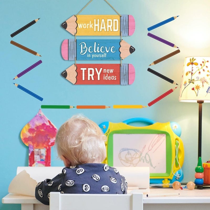Al Raied ARS® Pencil Classroom Wall Decor Wooden Hanging Sign Inspirational Quotes Plaque Set - Image 4