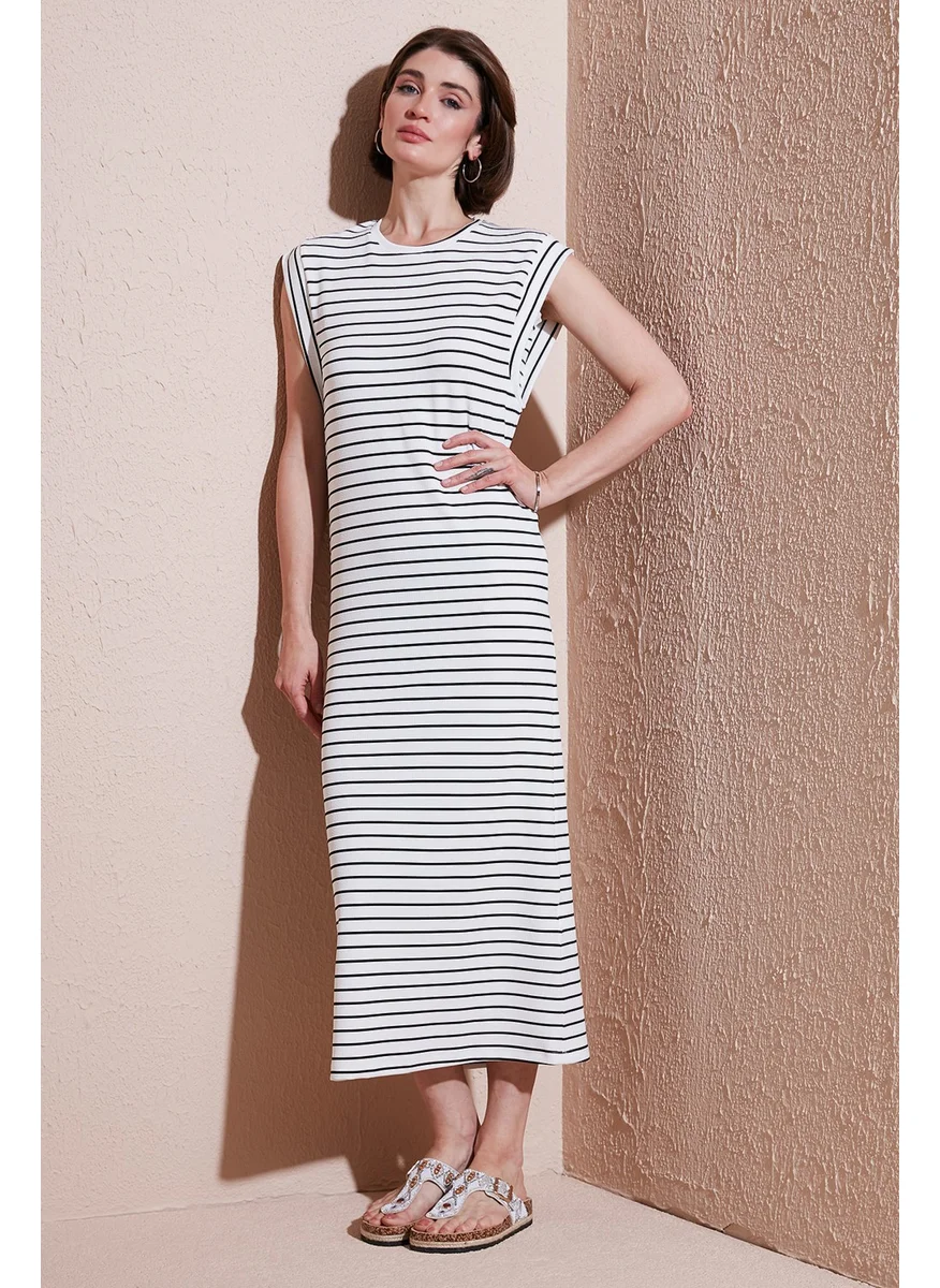 Lela Striped Regular Fit Sleeveless Crew Neck Midi Length Dress Women's Dress 5866107