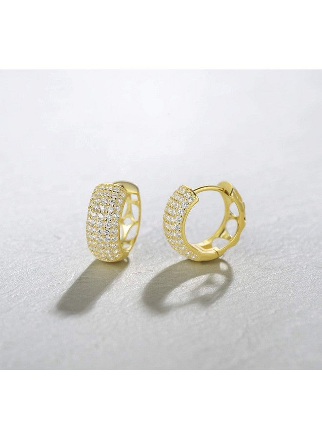 Fancime Women Hoop Earrings 925 Sterling Silver Yellow Gold Plated Pave Cz Cubic Zirconia Small Thick Cartilage Huggie Hoop Earrings Dainty Fine Jewelry Gifts For Women 15Mm  - Image 5