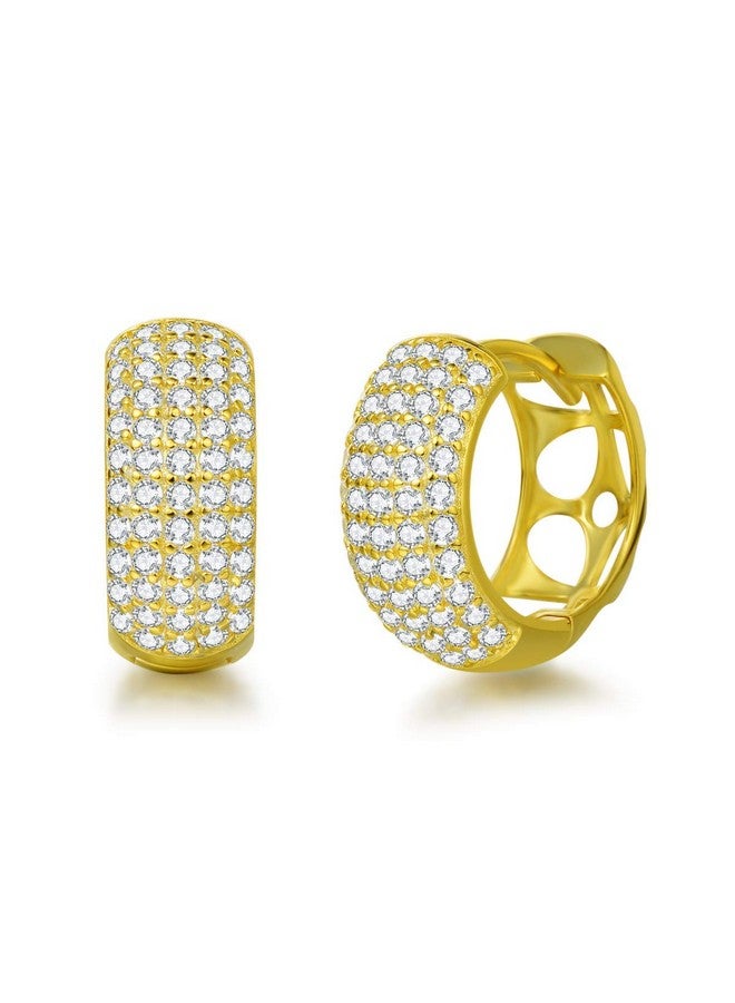 Fancime Women Hoop Earrings 925 Sterling Silver Yellow Gold Plated Pave Cz Cubic Zirconia Small Thick Cartilage Huggie Hoop Earrings Dainty Fine Jewelry Gifts For Women 15Mm  - Image 1