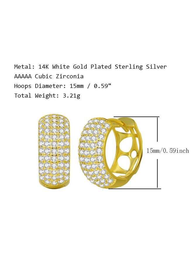 Fancime Women Hoop Earrings 925 Sterling Silver Yellow Gold Plated Pave Cz Cubic Zirconia Small Thick Cartilage Huggie Hoop Earrings Dainty Fine Jewelry Gifts For Women 15Mm  - Image 4