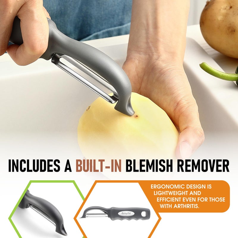 Spring Chef Premium Swivel Vegetable Peeler, Comfortable Handle and Ultra Sharp Stainless Steel Blades - Perfect Kitchen Peeler For Veggie, Fruit, Potato, Carrot, Apple - Gray - Image 5