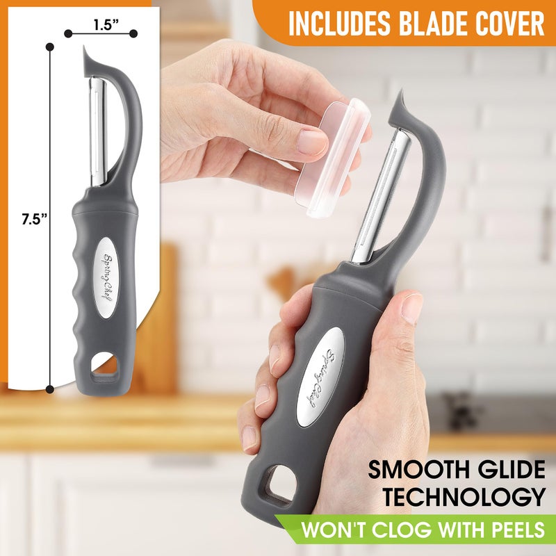 Spring Chef Premium Swivel Vegetable Peeler, Comfortable Handle and Ultra Sharp Stainless Steel Blades - Perfect Kitchen Peeler For Veggie, Fruit, Potato, Carrot, Apple - Gray - Image 3