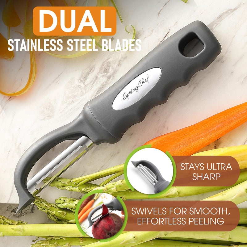 Spring Chef Premium Swivel Vegetable Peeler, Comfortable Handle and Ultra Sharp Stainless Steel Blades - Perfect Kitchen Peeler For Veggie, Fruit, Potato, Carrot, Apple - Gray - Image 2