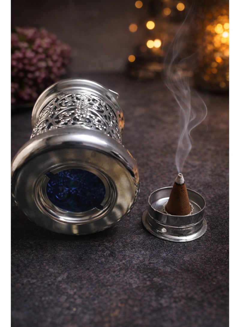 Silver Metal Decorative Lantern 18 × 9 Cm – Suitable For Incense & Led / Wax Candles - Image 2
