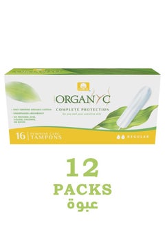 ORGANYC 100% Certified Organic Cotton Tampons - No Applicator, Free from Chlorine, Perfumes, Rayon, and Chemicals 192 Count, Regular Flow (Pack of 12) 