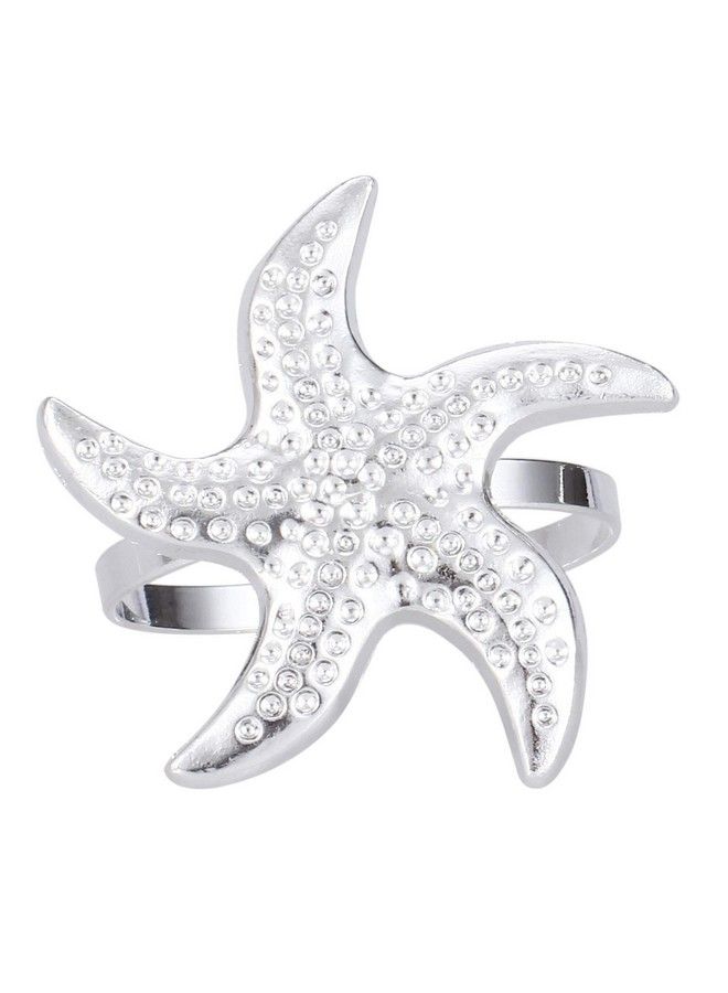 Mtsooning 6 قطع حلقات مناديل على شكل نجمة البحر فضية لحفلات العشاء وزفاف الصيف والعطلات والشاطئ وزينة الطاولة والاستخدام اليومي - Image 2