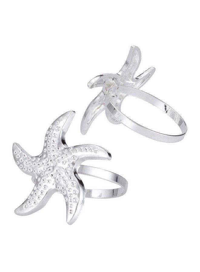 Mtsooning 6 قطع حلقات مناديل على شكل نجمة البحر فضية لحفلات العشاء وزفاف الصيف والعطلات والشاطئ وزينة الطاولة والاستخدام اليومي - Image 5