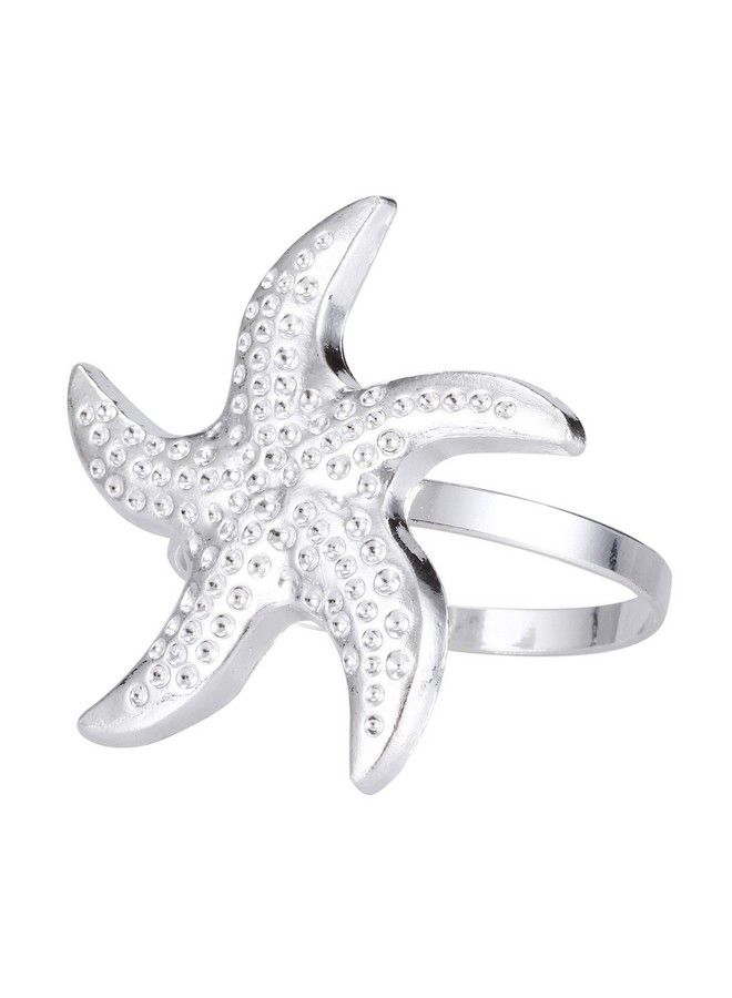 Mtsooning 6 قطع حلقات مناديل على شكل نجمة البحر فضية لحفلات العشاء وزفاف الصيف والعطلات والشاطئ وزينة الطاولة والاستخدام اليومي - Image 3