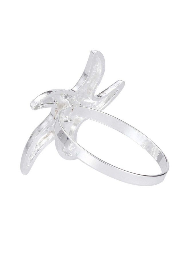 Mtsooning 6 قطع حلقات مناديل على شكل نجمة البحر فضية لحفلات العشاء وزفاف الصيف والعطلات والشاطئ وزينة الطاولة والاستخدام اليومي - Image 4