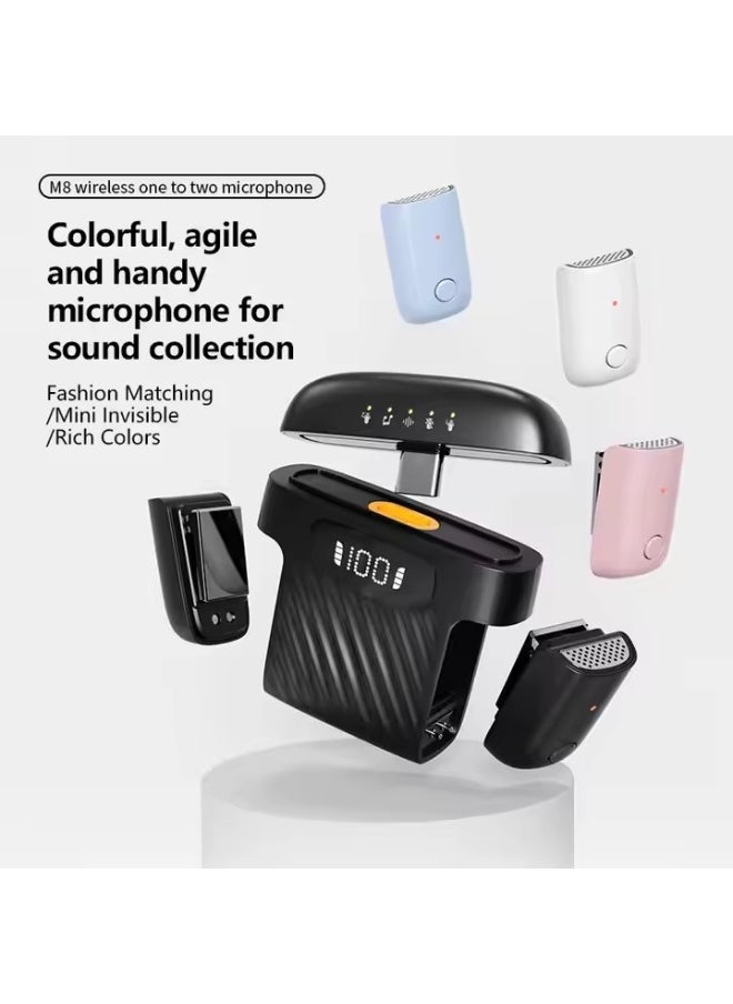M8 Mini One-to-Two Wireless Lavalier Microphone Kit | Intelligent Noise Cancellation | Omni-Directional | Portable Type-C & iPhone Compatible Mic for Live Streaming, Interviews, Vlogging & Stage Performance | Compact & Stylish Design