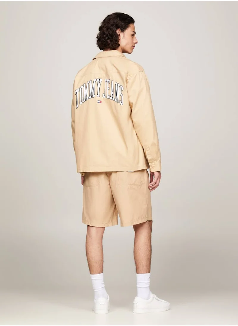 TOMMY JEANS Men's Varsity Oversized Back Logo Overshirt -  Pure cotton, Beige
