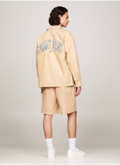 TOMMY JEANS Men's Varsity Oversized Back Logo Overshirt -  Pure cotton, Beige  - Image 2