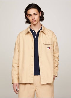 TOMMY JEANS Men's Varsity Oversized Back Logo Overshirt -  Pure cotton, Beige  - Image 1