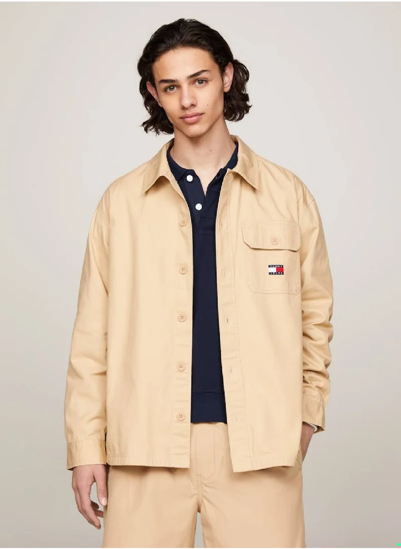 TOMMY JEANS Men's Varsity Oversized Back Logo Overshirt -  Pure cotton, Beige