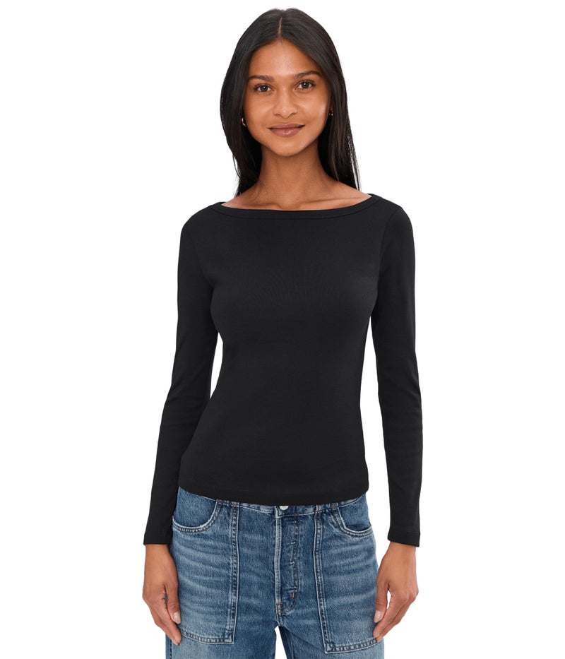 Made Well Madewell, Womens, The '90s Boatneck Tee in Compact Cotton, Jet Black, Small - Image 1