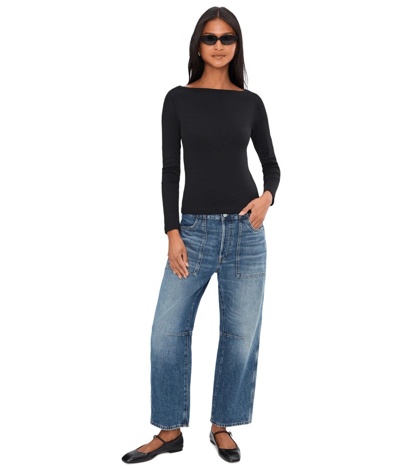 Made Well Madewell, Womens, The '90s Boatneck Tee in Compact Cotton, Jet Black, Small - Image 2