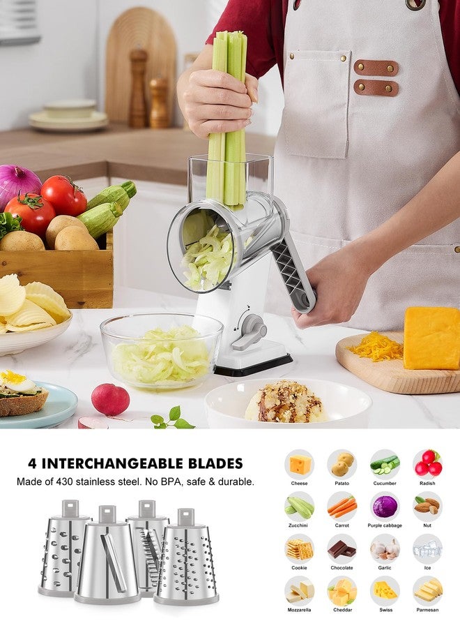 GDL Rotary Cheese Grater Hand Crank - Upgraded Cheese Shredder with 4 Interchangeable Blades, Rotary Grater with Non-slip Suction Base, Easy to Clean Kitchen Grater Slicer Grinder for Vegetable Nuts - Image 3
