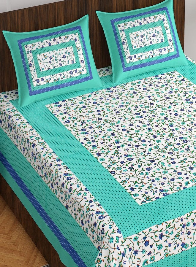 ABHACLOTHO 144 TC 100% Cotton Double Bed Size/Queen Size Bed Printed Flat Bedsheet with 2 Pillow Covers, (Pack of 1), Popularly Known as (90x100) Bed Sheet Double Bed Cotton - Image 1