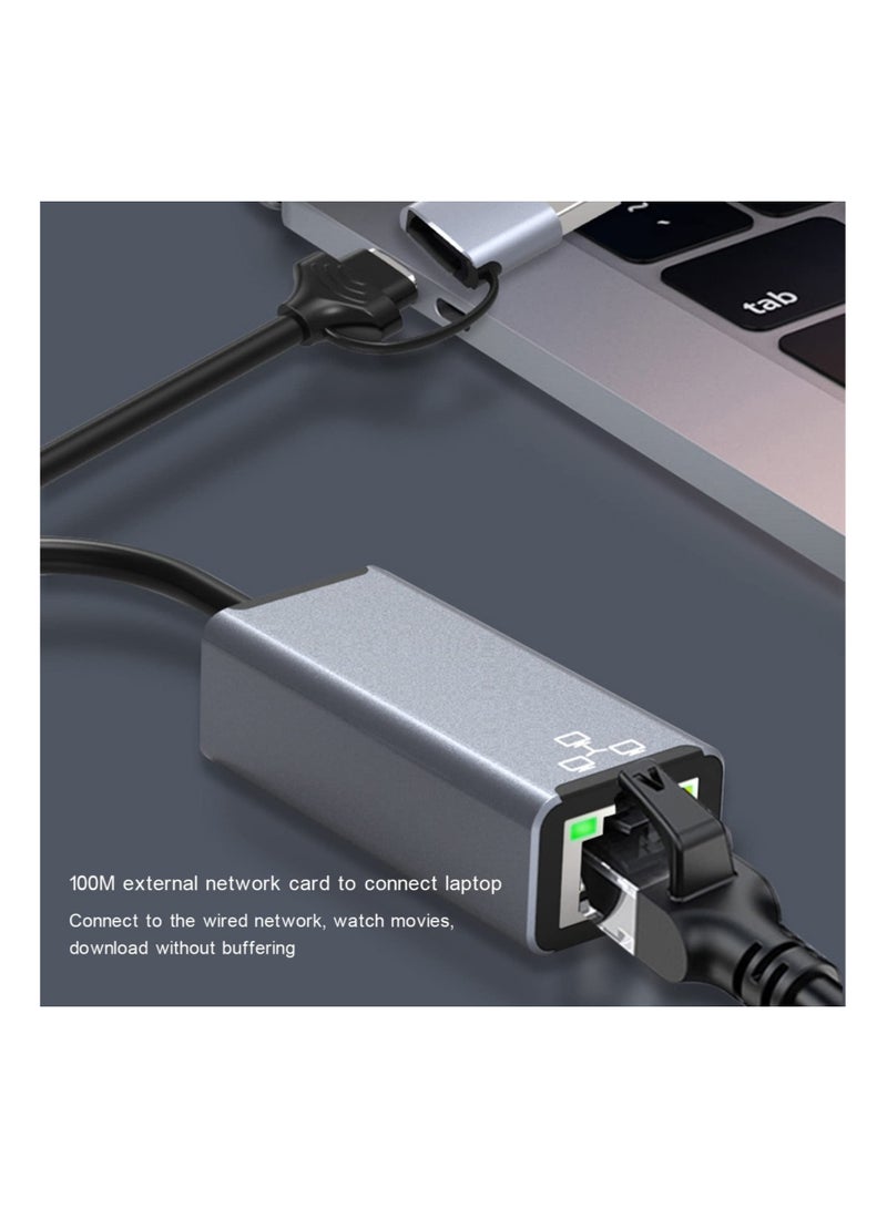 Captaintech USB to Ethernet Adapter, USB C to Ethernet Adapter, Dual USB A/USB C to RJ45 Type-C 100 Gigabit Ethernet LAN Network, Adapter Fit for MacBooks Pro 2020 MacBooks Air MacBooks OS 10.11-10.15 Windows - Image 2