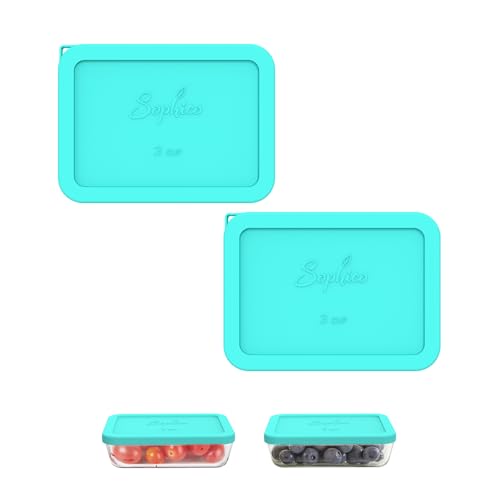 Sophico 3 Cup Rectangle Silicone Storage Cover Lids Replacement for Pyrex 7210-PC Glass Bowls, Container not Included (MINT, 2 Pack) - Image 1