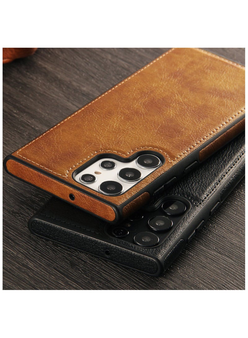Samsung Galaxy S24 Ultra Case, Vegan Leather Protective Case for Samsung S24 Ultra 5G 6.8‘’, Luxury, Elegant and Beautiful Design Cover, Non-Slip Vintage Looking Perfect Leather Cover(Brown) - Image 4