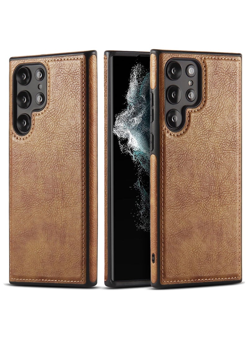 Samsung Galaxy S24 Ultra Case, Vegan Leather Protective Case for Samsung S24 Ultra 5G 6.8‘’, Luxury, Elegant and Beautiful Design Cover, Non-Slip Vintage Looking Perfect Leather Cover(Brown) - Image 1