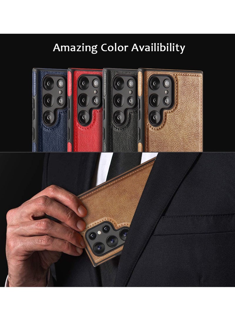 Samsung Galaxy S24 Ultra Case, Vegan Leather Protective Case for Samsung S24 Ultra 5G 6.8‘’, Luxury, Elegant and Beautiful Design Cover, Non-Slip Vintage Looking Perfect Leather Cover(Brown) - Image 2