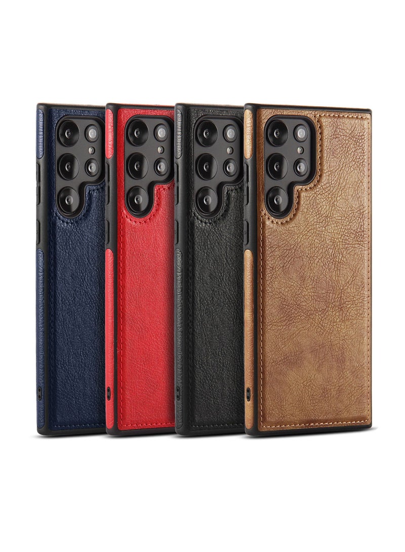 Samsung Galaxy S24 Ultra Case, Vegan Leather Protective Case for Samsung S24 Ultra 5G 6.8‘’, Luxury, Elegant and Beautiful Design Cover, Non-Slip Vintage Looking Perfect Leather Cover(Brown) - Image 3