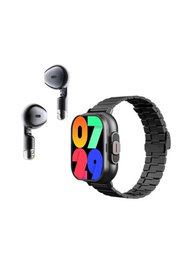 Smartbarry A70 Smart Watch with Built-in Wireless Earbuds - 2-in-1 Fitness Tracker, Heart Rate & Sleep Monitor, Bluetooth Call & Music, Large HD Display, Black - Ramadan Wellness & Tech Essential - Image 3