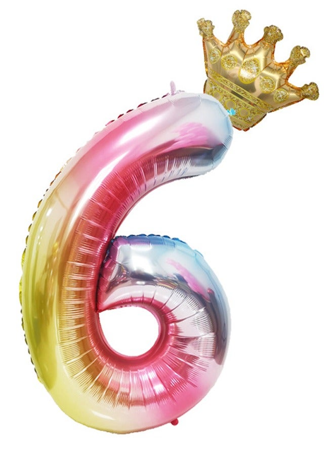 Number 6 Balloon with Detachable Crown, Easy Inflate and deflate reusable, Premium Foil Mylar Balloons for Birthdays, Anniversaries, and Party Decorations(40 inch, Multicolor） - Image 1