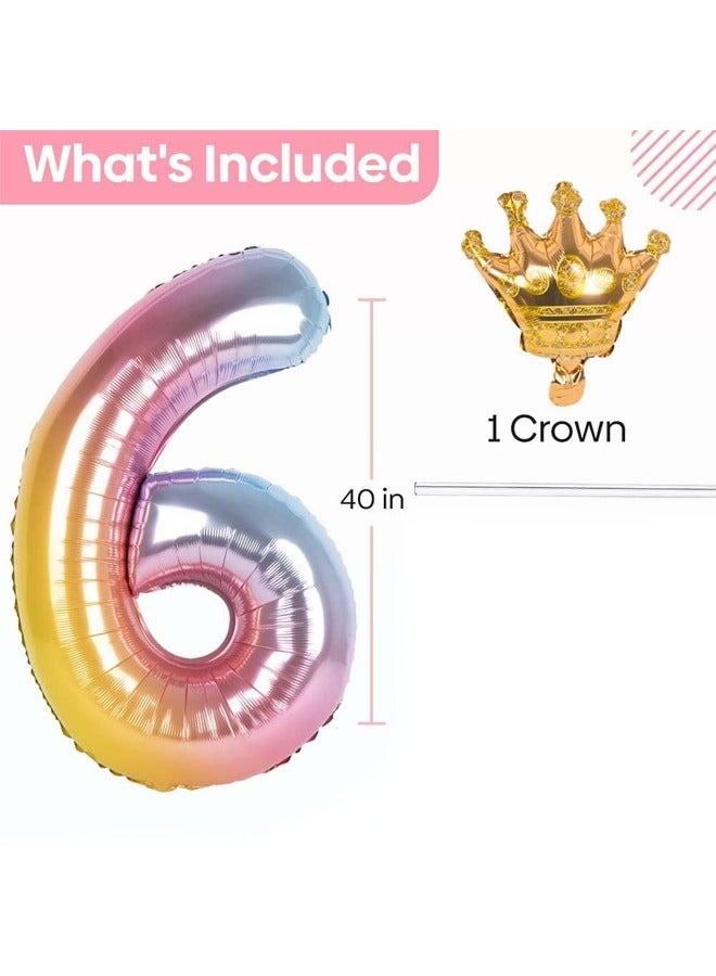 Number 6 Balloon with Detachable Crown, Easy Inflate and deflate reusable, Premium Foil Mylar Balloons for Birthdays, Anniversaries, and Party Decorations(40 inch, Multicolor） - Image 2
