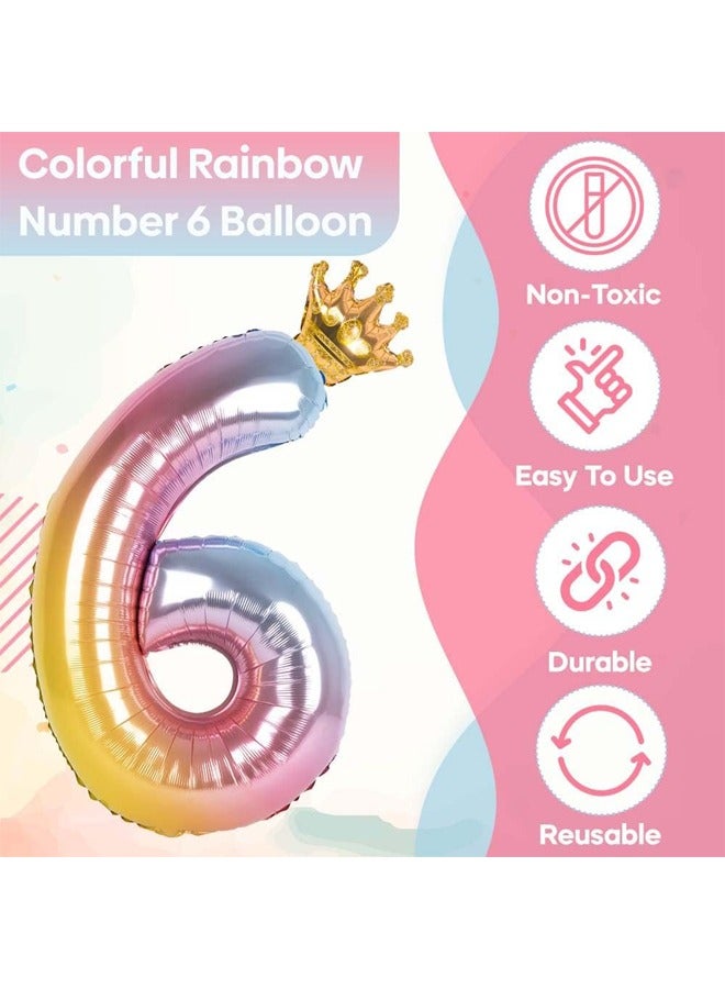 Number 6 Balloon with Detachable Crown, Easy Inflate and deflate reusable, Premium Foil Mylar Balloons for Birthdays, Anniversaries, and Party Decorations(40 inch, Multicolor） - Image 3