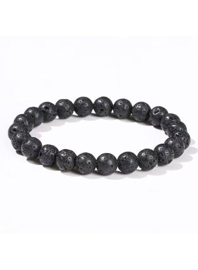 Black Natural Lava Stone Stretch Beaded Bracelet, Unisex Volcanic Rock Wrist Jewelry for Men Women - Image 1