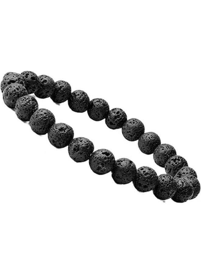 Black Natural Lava Stone Stretch Beaded Bracelet, Unisex Volcanic Rock Wrist Jewelry for Men Women - Image 3