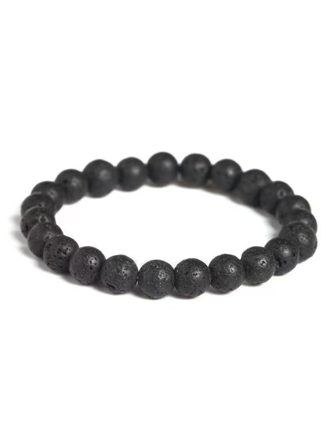 Black Natural Lava Stone Stretch Beaded Bracelet, Unisex Volcanic Rock Wrist Jewelry for Men Women - Image 2