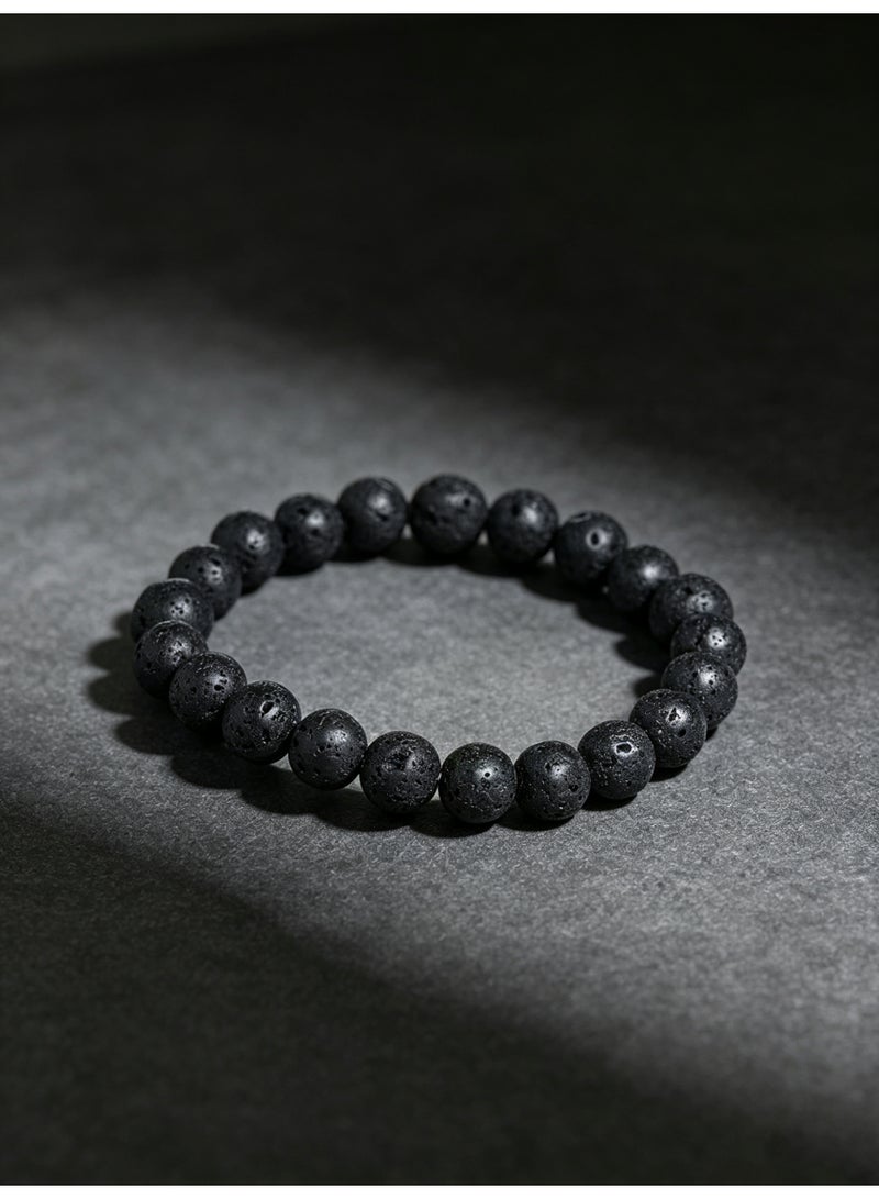 Black Natural Lava Stone Stretch Beaded Bracelet, Unisex Volcanic Rock Wrist Jewelry for Men Women - Image 4