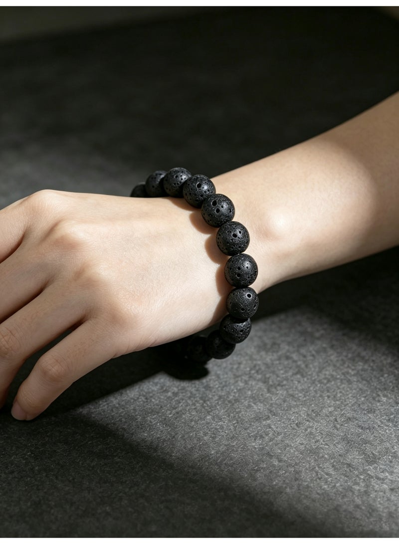 Black Natural Lava Stone Stretch Beaded Bracelet, Unisex Volcanic Rock Wrist Jewelry for Men Women - Image 5