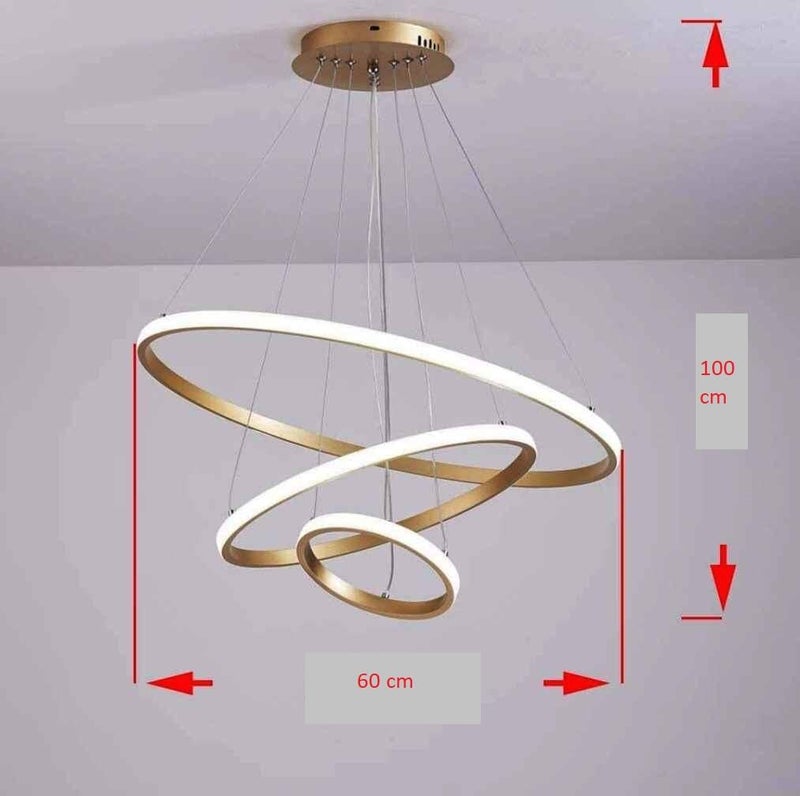 BLISSBELLS Modern LED 3 Ring Pendant Chandelier Light | Contemporary Hanging Ceiling Lamp | Warm White Decorative Lighting Fixture | Gold Finish | Ideal for Dining Room, Living Room, Kitchen Island & Hall - Image 5