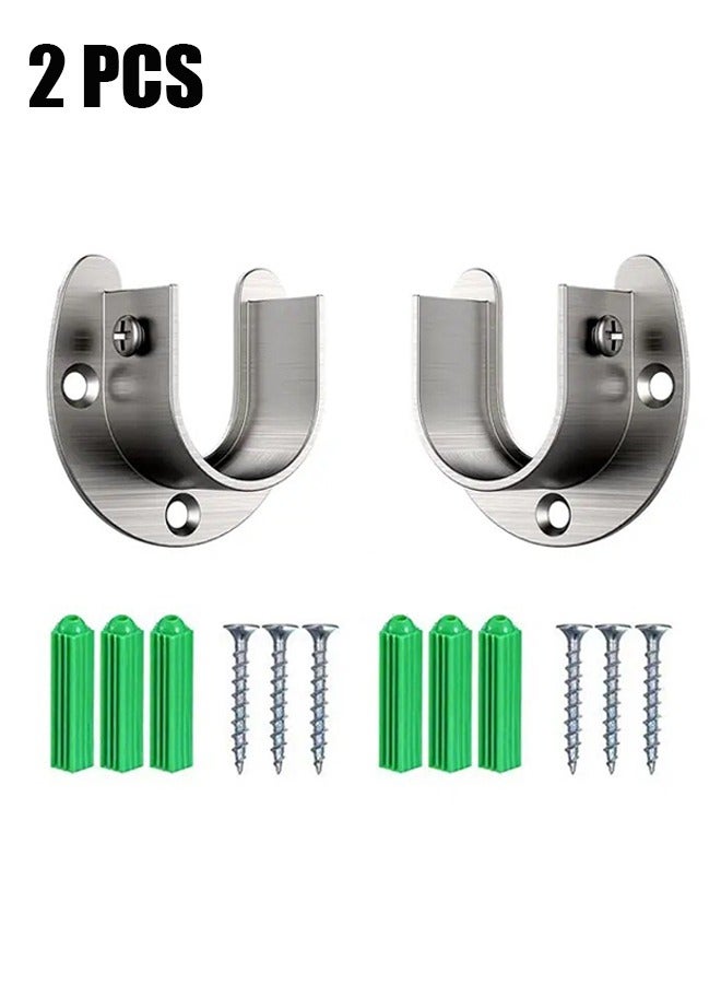 Heavy Duty Closet Rod Brackets Closet Shower Rod Bracket Closet Rod Holders Closet Pole Sockets Closet Rod Supports for Rod (2 PCS, Silver) - Image 1