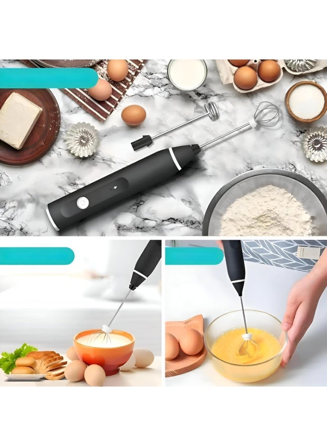 مخفقة حليب كهربائية قابلة للشحن USB بثلاث سرعات – مضرب حليب يدوي لصنع رغوة القهوة والكابتشينو واللاتيه والشوكولاتة الساخنة - Image 2