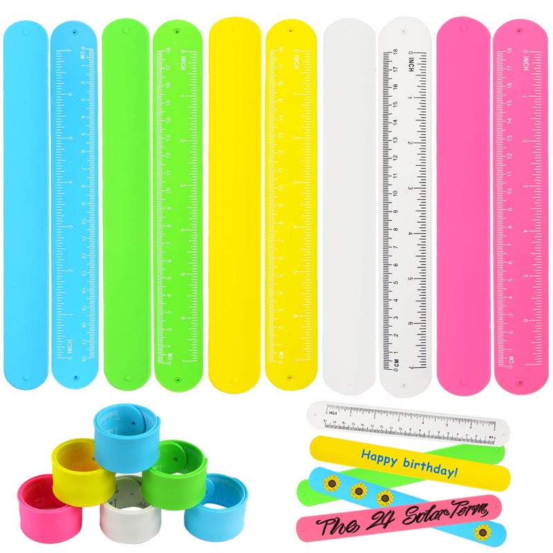 CCINEE 20PCS Silicone Ruler Slap Bracelets  Assorted Ruler Snap Bracelets Colorful Silicone Wristband with Scale for Kids Craft Classroom Prizes Gift Exchange Party Favors - Image 1
